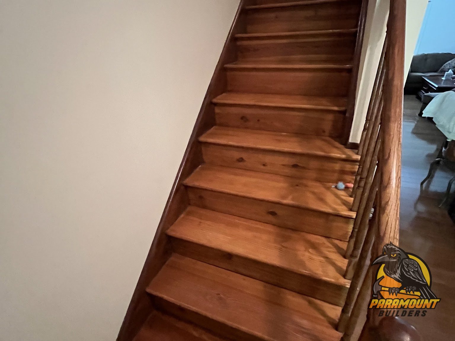 Refinished hardwood staircase after restoration